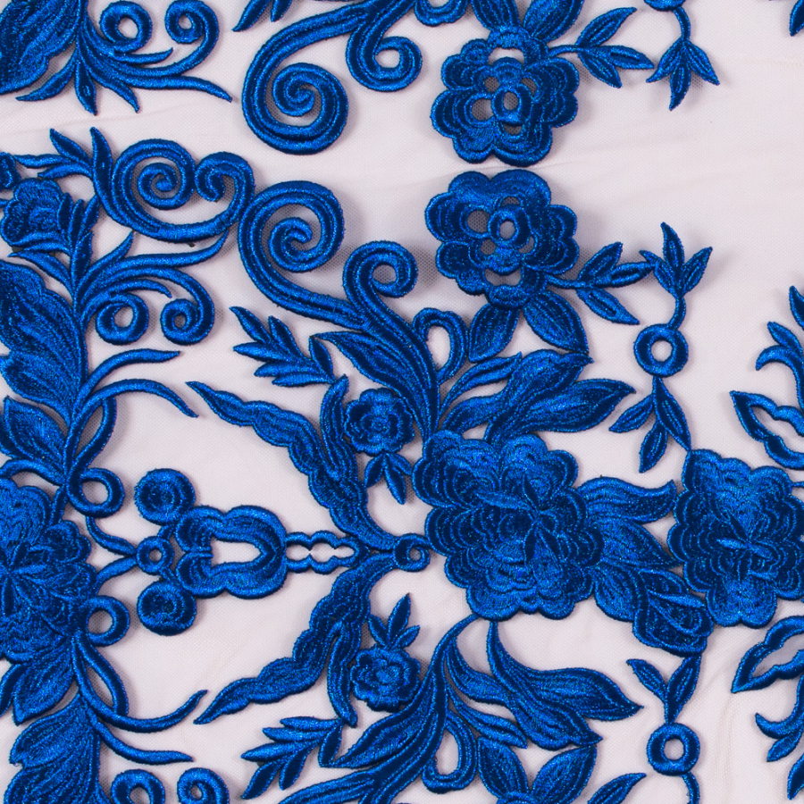 Royal Blue Floral Embroidered Mesh | Mood Fabrics