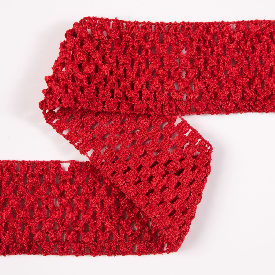Red Stretch Puckered Crochet Trim - 2 | Mood Fabrics