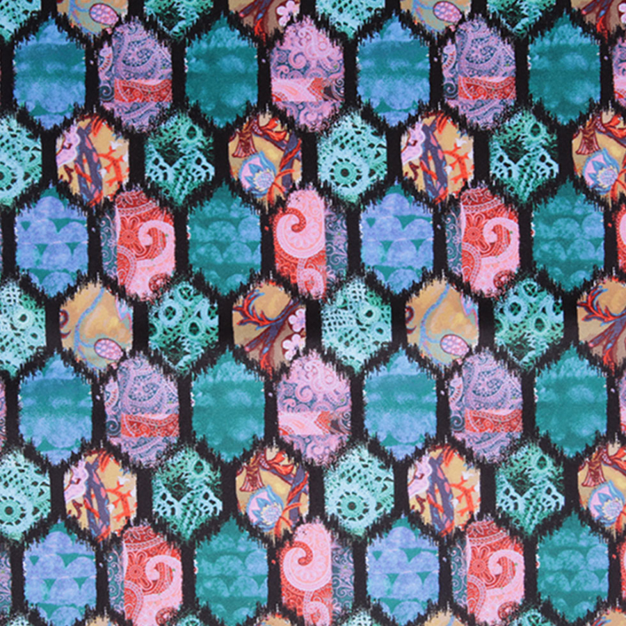 Turkish Turquoise Ikat Printed Upholstery Velvet | Mood Fabrics