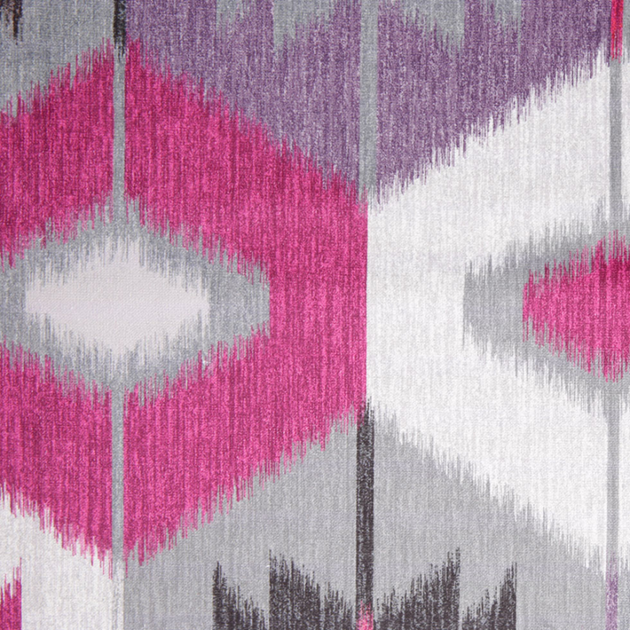 Turkish Fuchsia Ikat Geometric Upholstery Velvet | Mood Fabrics