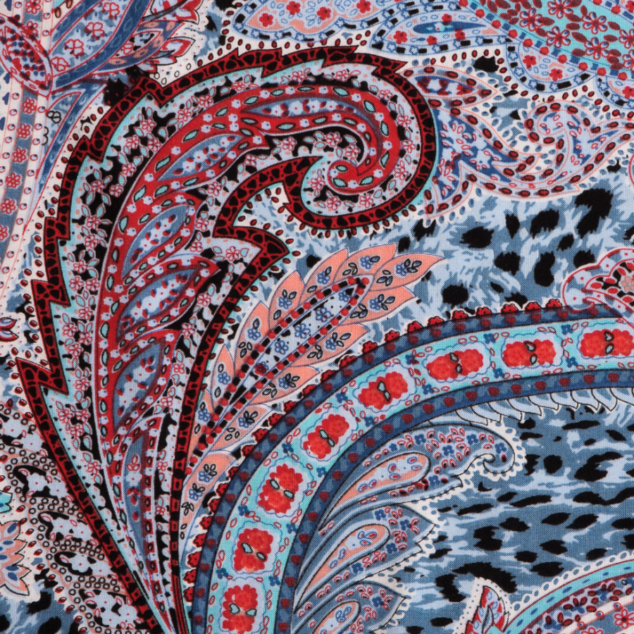 Blue/Red Paisley Viscose Voile Print | Mood Fabrics
