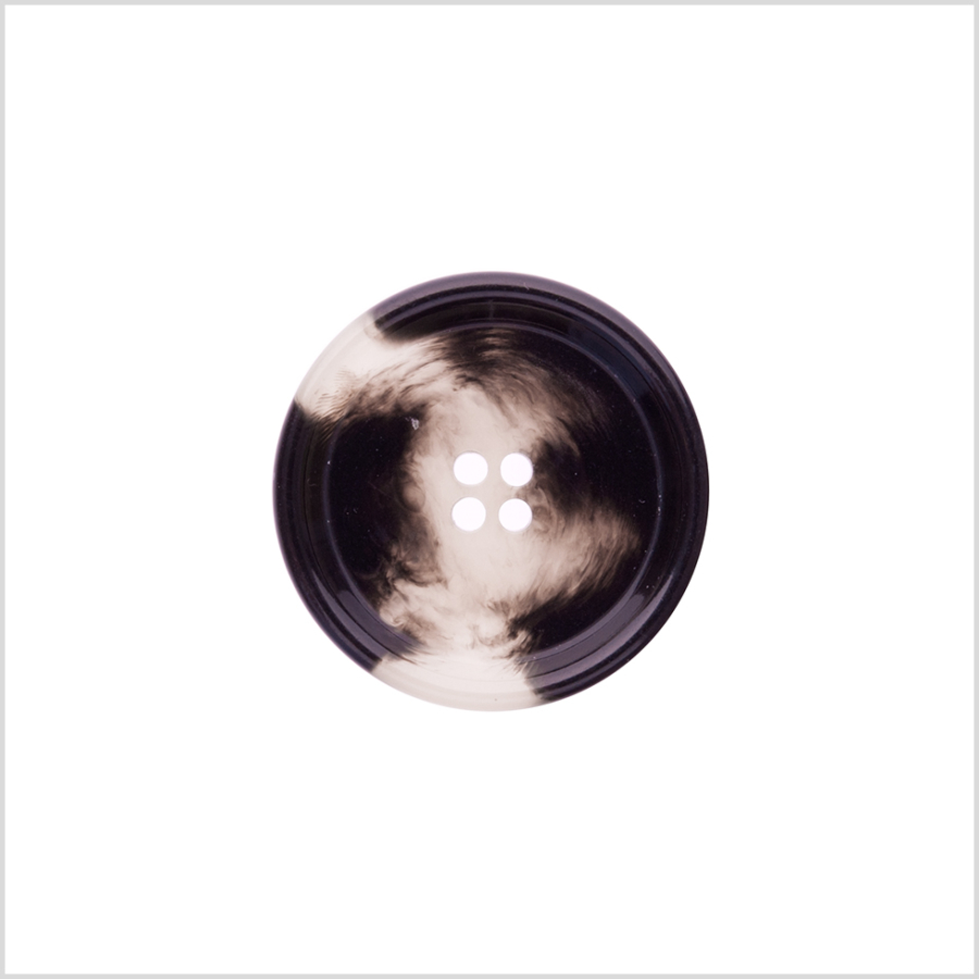 Italian Shiny Black/White Rimmed 4-Hole Button - 40L/25mm | Mood Fabrics