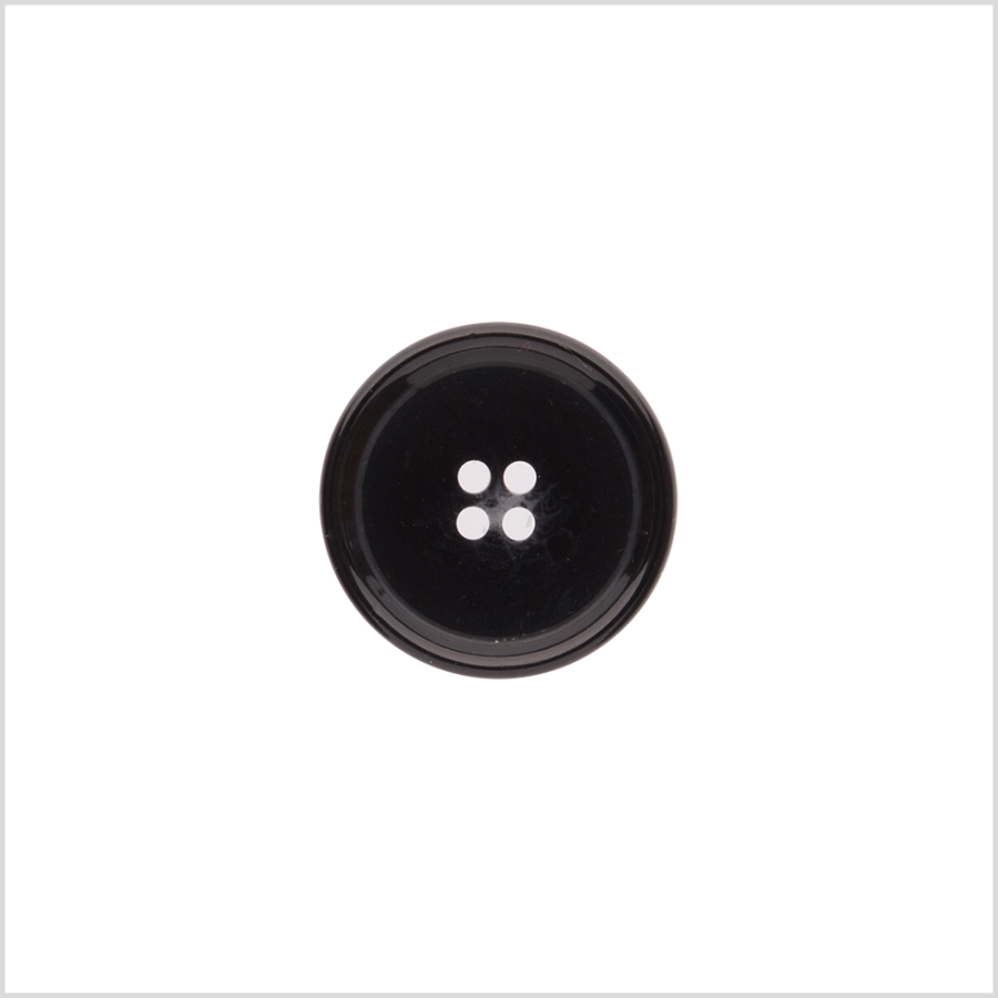 Italian Shiny Black Rimmed 4-Hole Button - 32L/20mm | Mood Fabrics