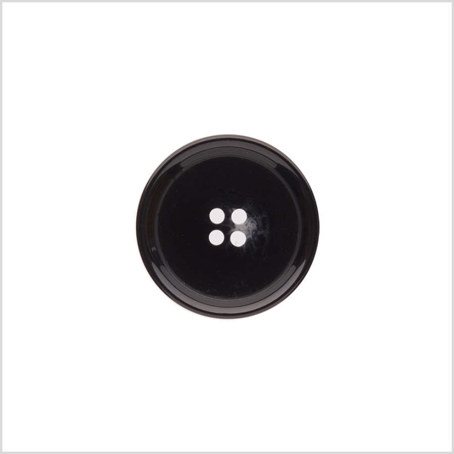 Italian Shiny Black Rimmed 4-Hole Button - 36L/23mm | Mood Fabrics