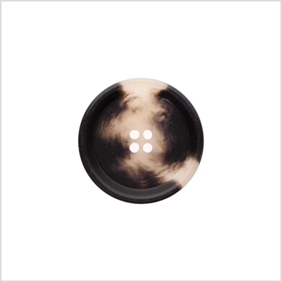 Italian Matte Black/White Rimmed 4-Hole Button - 40L/25mm | Mood Fabrics