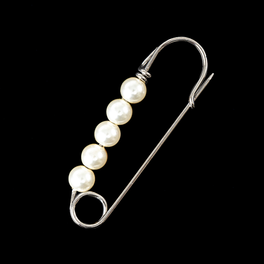 Italian Silver Safety Pin with Pearls - 0.875 x 2.265 | Mood Fabrics