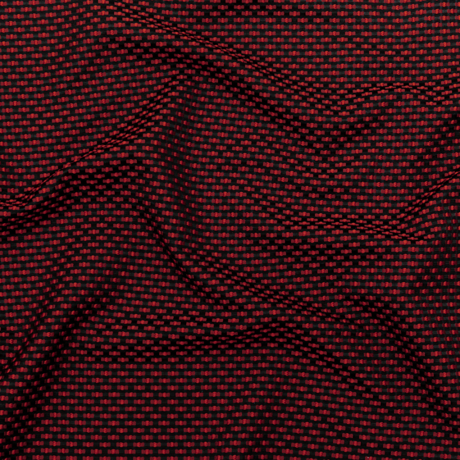 Red on Black Polka Dotted Polyester Jacquard | Mood Fabrics