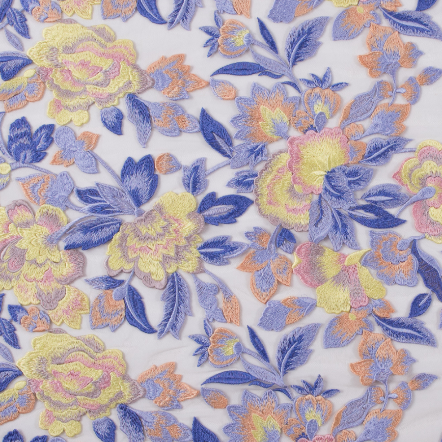 Lavender and Yellow Novelty Floral Embroidered Mesh | Mood Fabrics