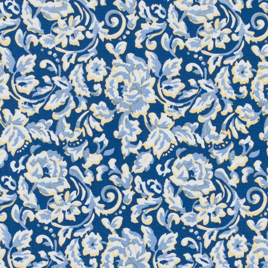 Blue/Yellow Floral Stretch Cotton Poplin | Mood Fabrics