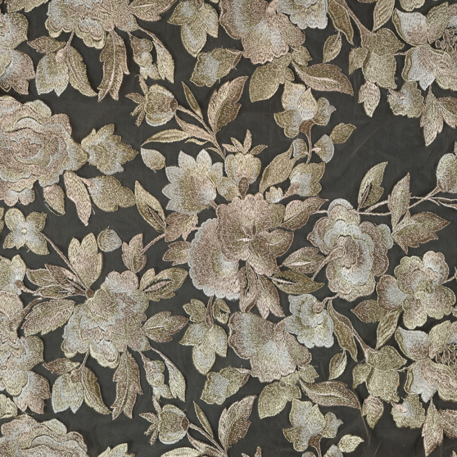 Metallic Gold Floral Embroidered Tulle | Mood Fabrics