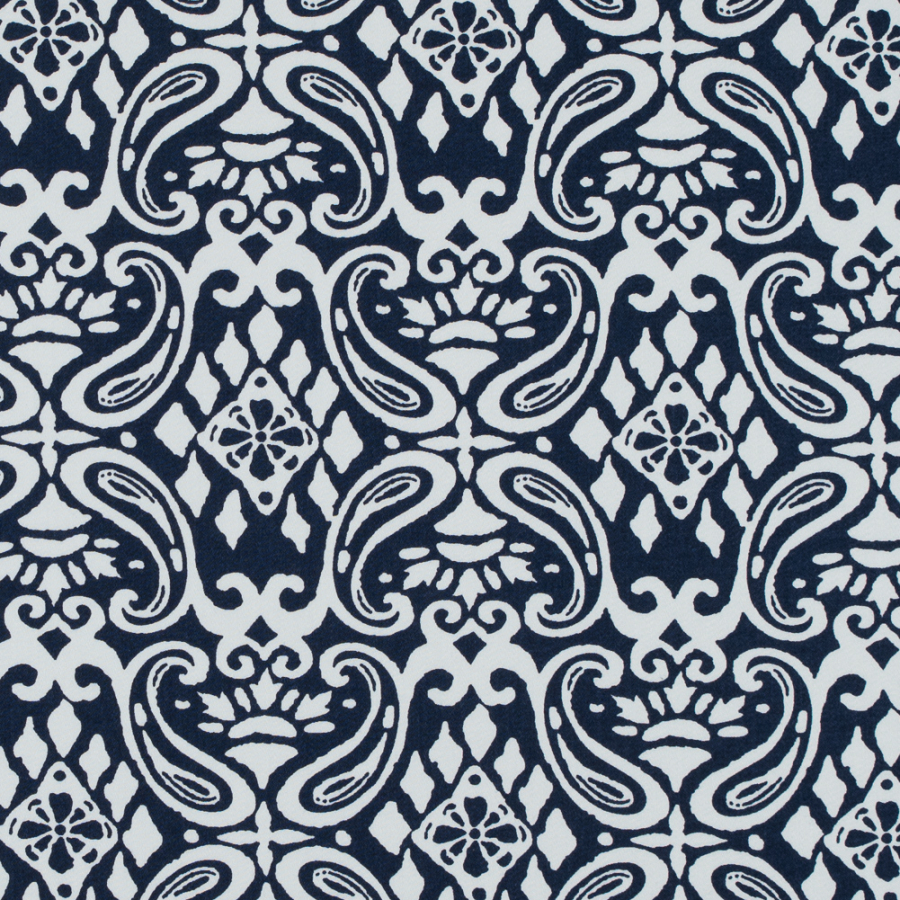 Navy/White Printed Stretch Cotton Sateen | Mood Fabrics