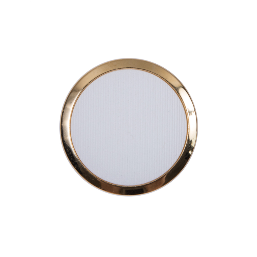 Italian White and Gold Plastic Shank-Back Button - 36L/23mm | Mood Fabrics