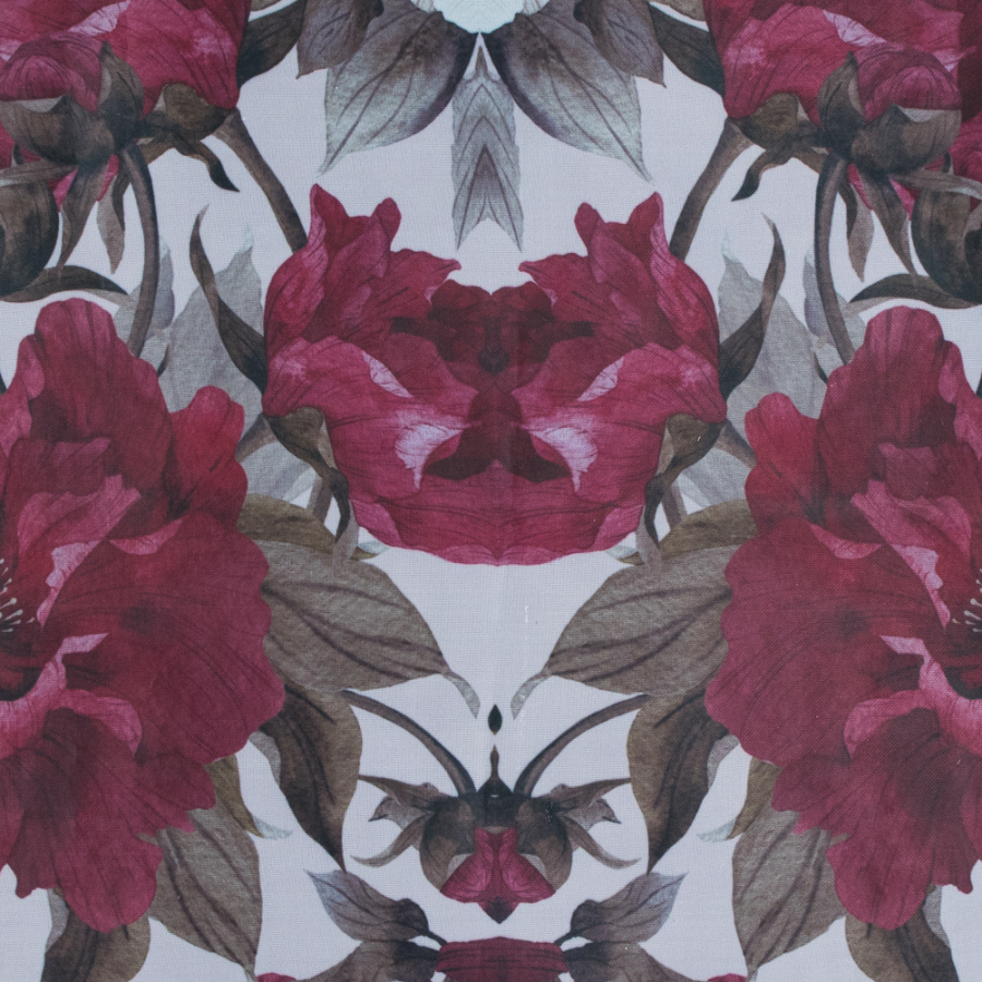 Red and Olive Floral Digitally Printed Organdy | Mood Fabrics
