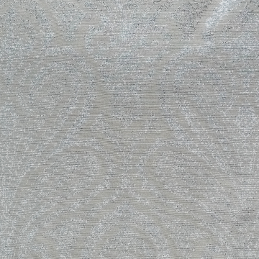 Beige Cotton Faille with a Pewter Paisley Foil | Mood Fabrics