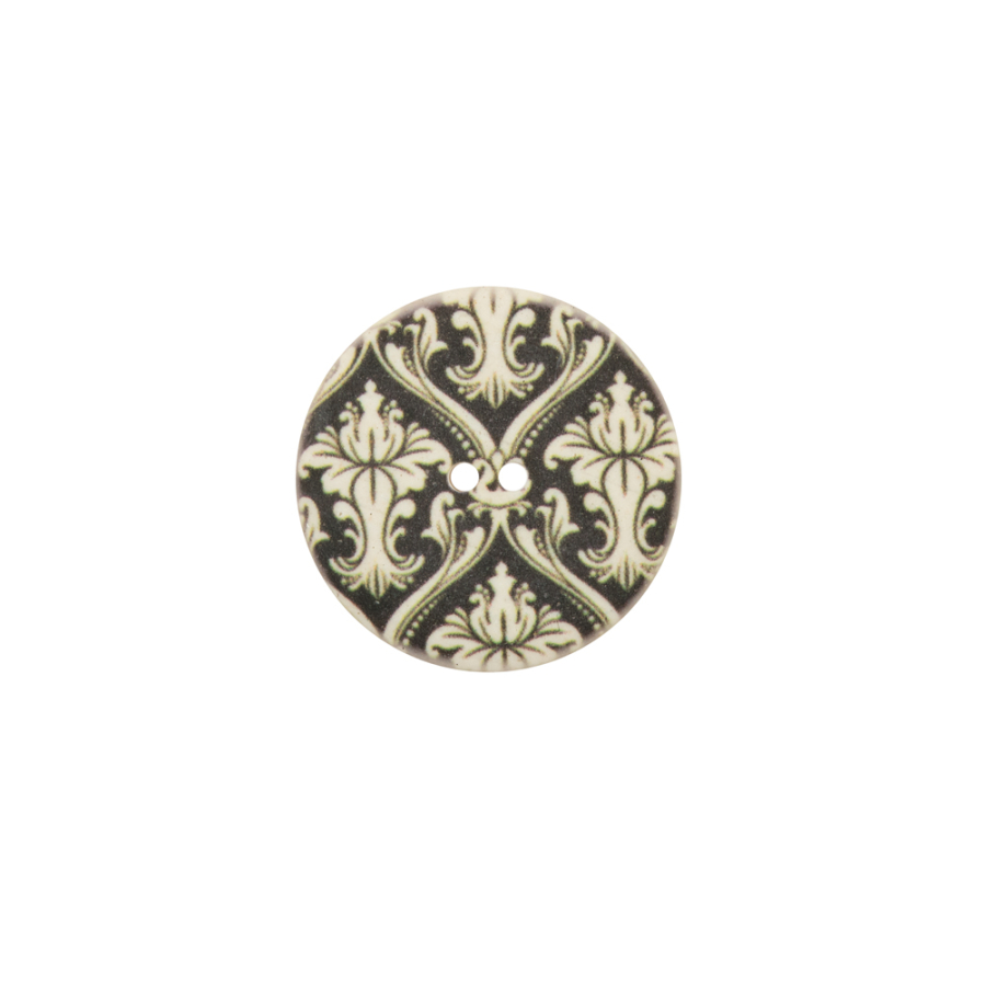 Italian Cypress Green Damask Printed Button - 24L/15mm | Mood Fabrics