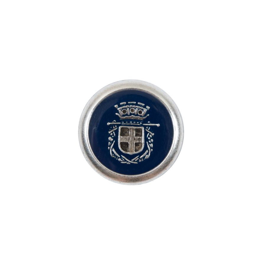 Italian Patriot Blue and Silver Crest Metal Button - 24L/15mm | Mood Fabrics