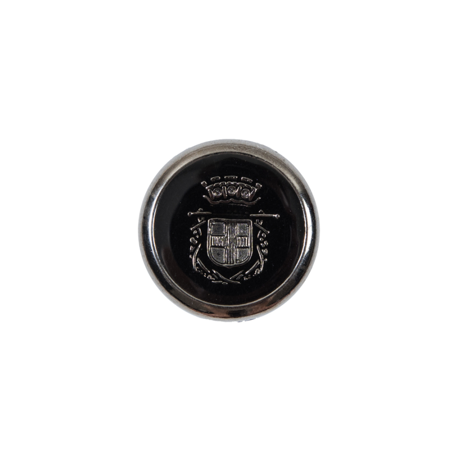 Italian Black and Silver Crest Metal Button - 24L/15mm | Mood Fabrics