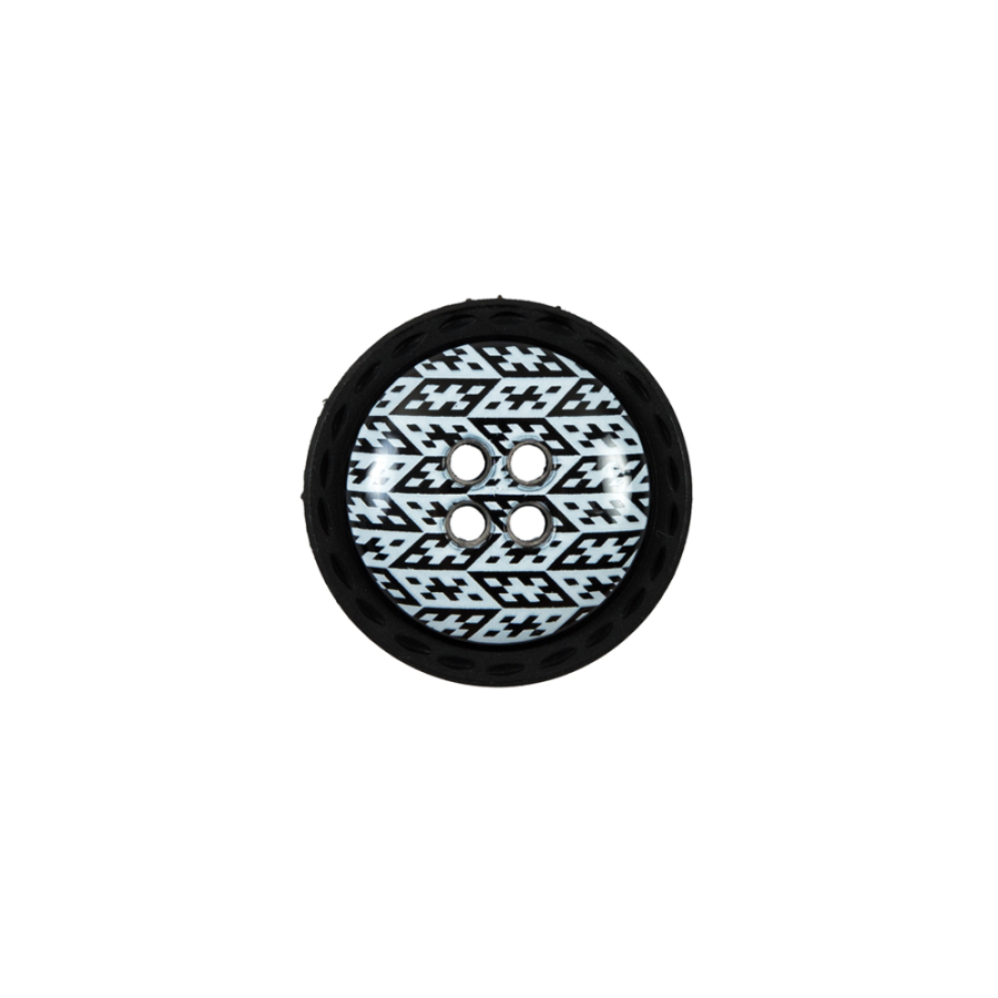 Italian Black and White Geometric Domed Button - 24L/15mm | Mood Fabrics