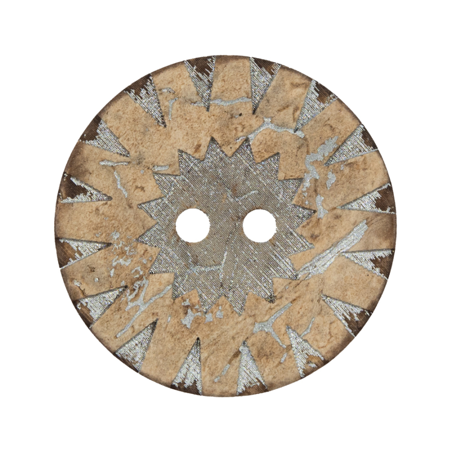 Italian Beige and Silver Carved Coconut Button - 48L/30mm | Mood Fabrics