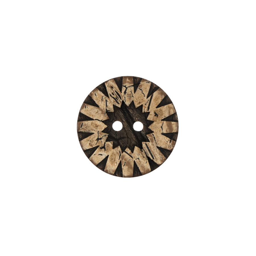 Italian Brown Carved Coconut Button - 24L/15mm | Mood Fabrics