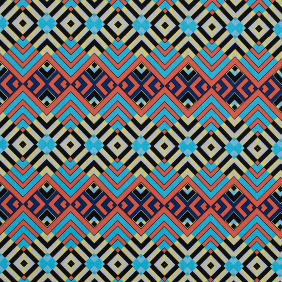 Tigerlily and River Blue Geometric Cotton Poplin | Mood Fabrics
