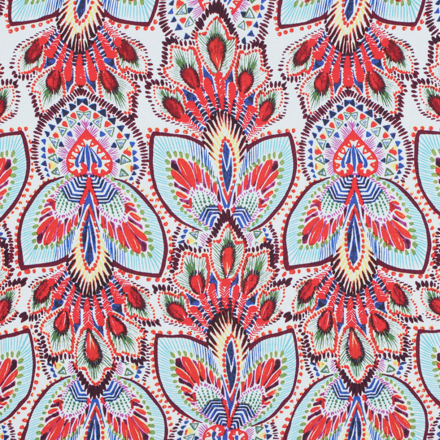 Fiery Red and Blue Atoll Printed Stretch Cotton Poplin | Mood Fabrics