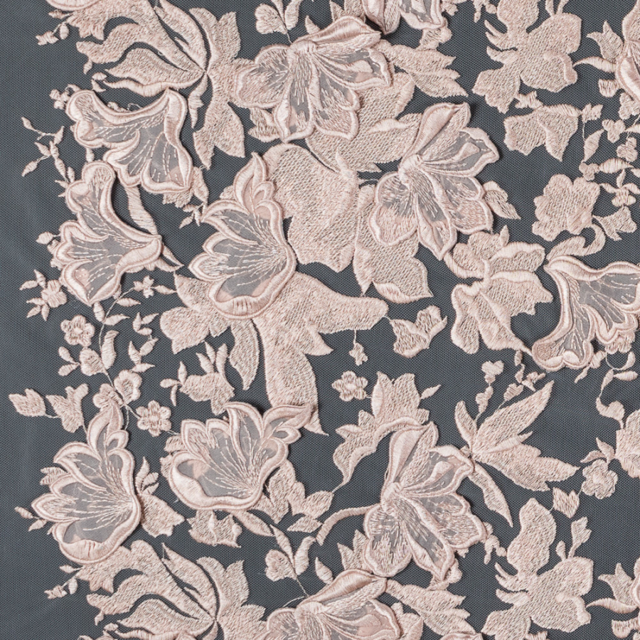 Blush 3D Floral Embroidered Lace on a Blush Netting | Mood Fabrics