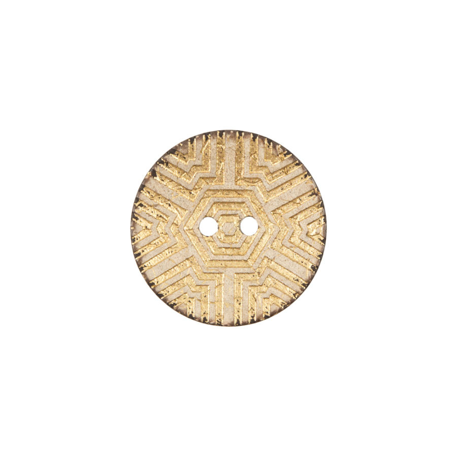 Italian Gold Carved Coconut Button - 28L/18mm | Mood Fabrics