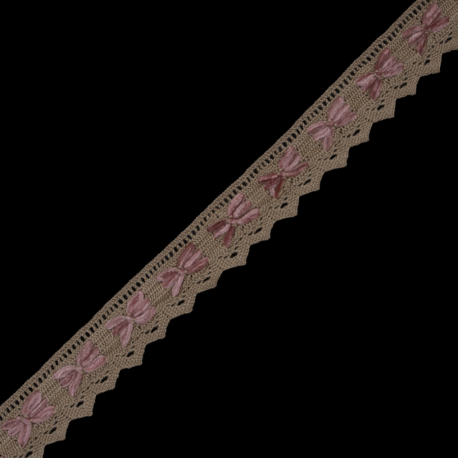 Beige and Pink Crochet Chenille Trim - 1.5 | Mood Fabrics