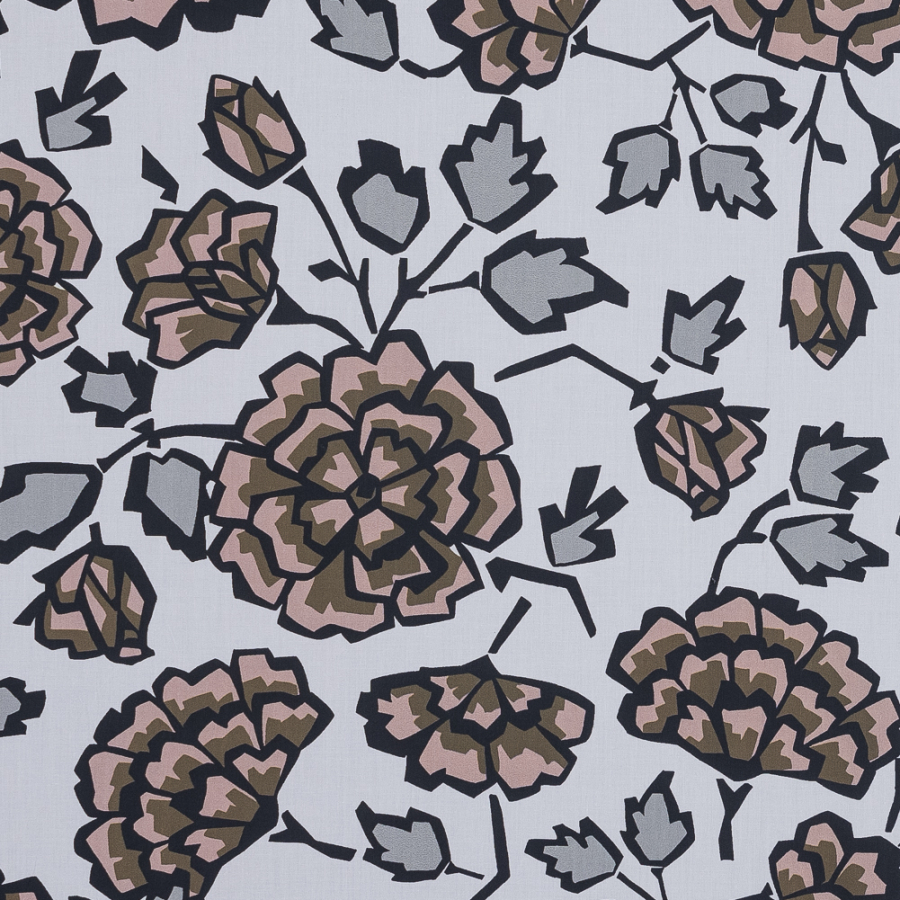 European Green and White Geometric Floral Cotton Poplin | Mood Fabrics