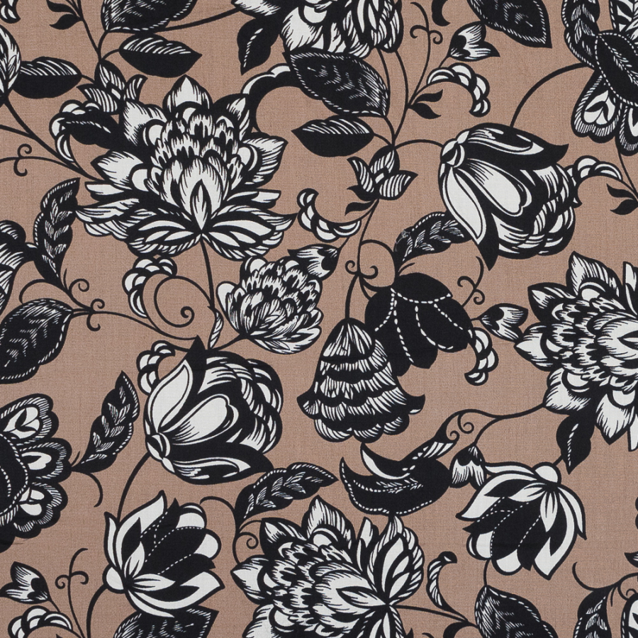 Dark Taupe Floral Cotton Sateen | Mood Fabrics