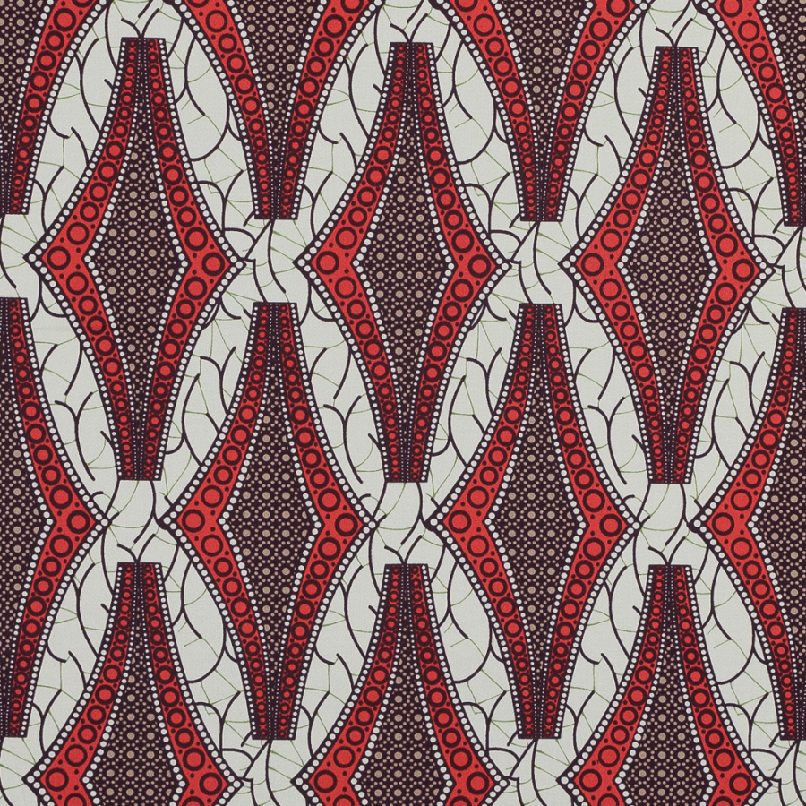 Red and Brown Geometric Stretch Cotton Sateen | Mood Fabrics