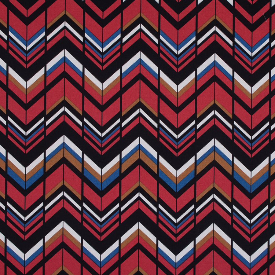 Red, Brown and Blue Chevron Stretch Cotton Sateen | Mood Fabrics