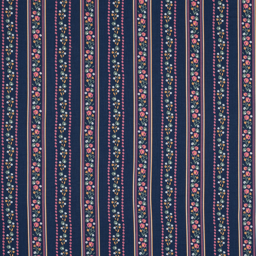 Blue and Pink Floral Striped Cotton Voile | Mood Fabrics