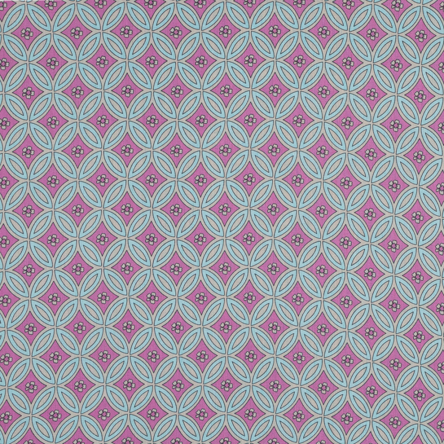 Pink and Blue Geometric Floral Cotton Voile | Mood Fabrics