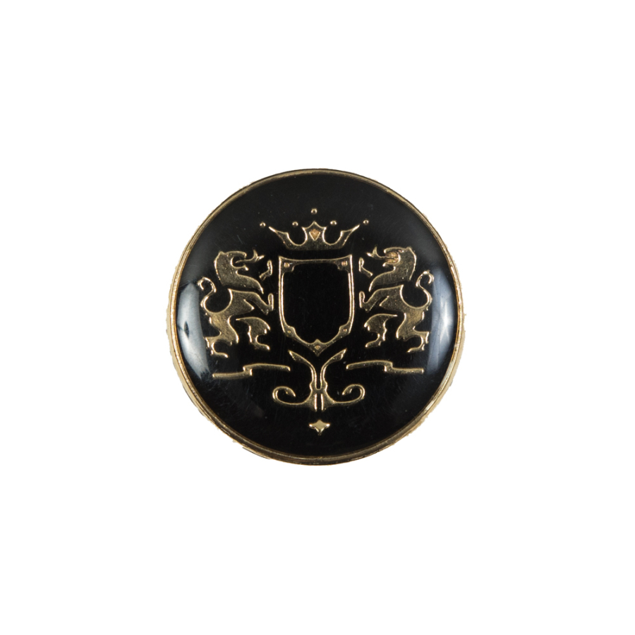 Italian Black and Gold Metal Crest Shank Back Button - 32L/20mm | Mood Fabrics