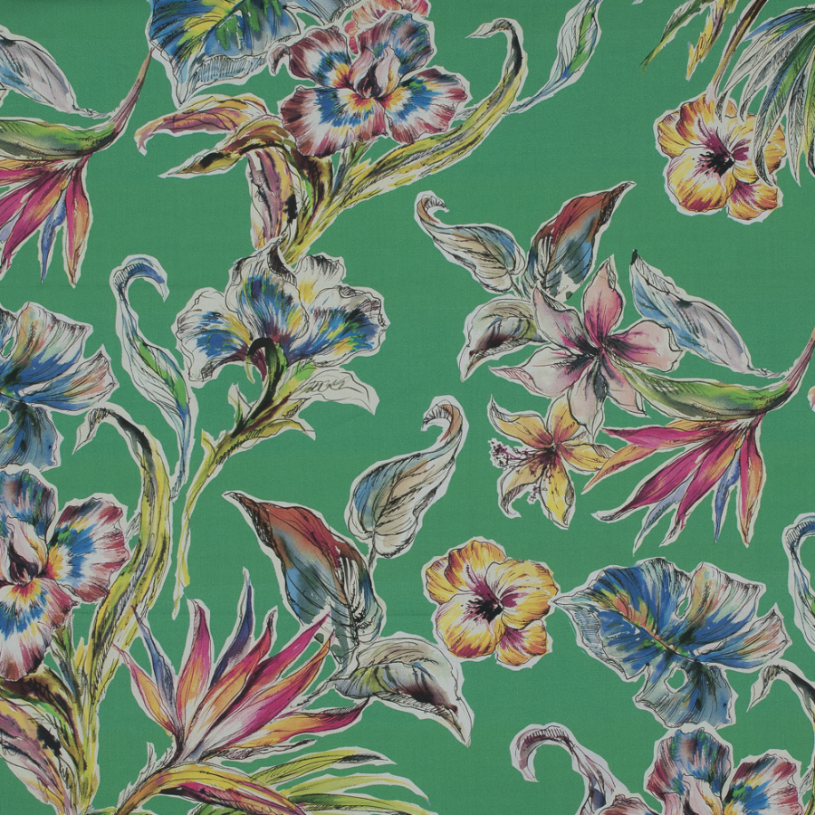 Mood Exclusive Creativite Epanouie Kelly Green Floral Cotton Poplin | Mood Fabrics