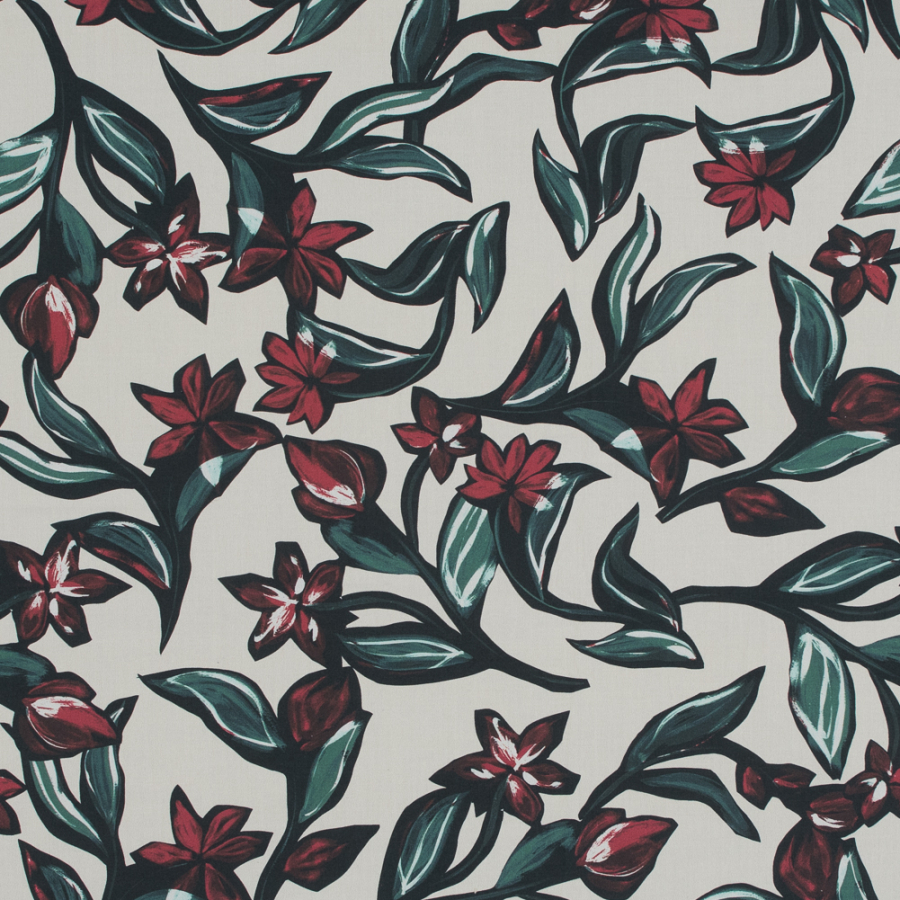 Mood Exclusive She Loves Me, She Loves Me Not Green and Red Cotton Poplin | Mood Fabrics