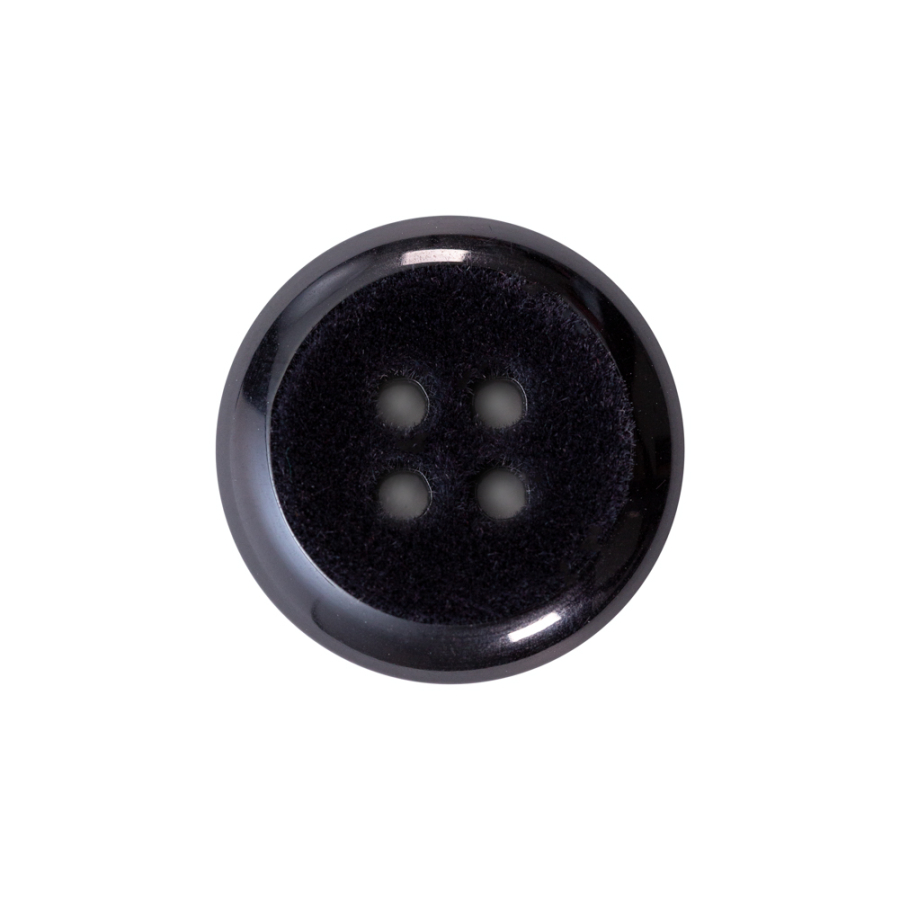 Italian Black 4-Hole Velvet-Faced Plastic Button - 36L/23mm | Mood Fabrics