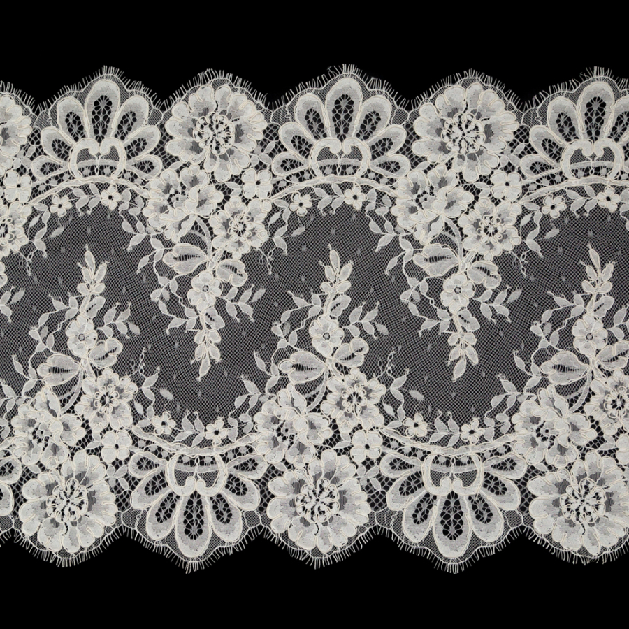 Ivory Floral Corded Lace with Scalloped Eyelash Edges - 14.75 | Mood Fabrics
