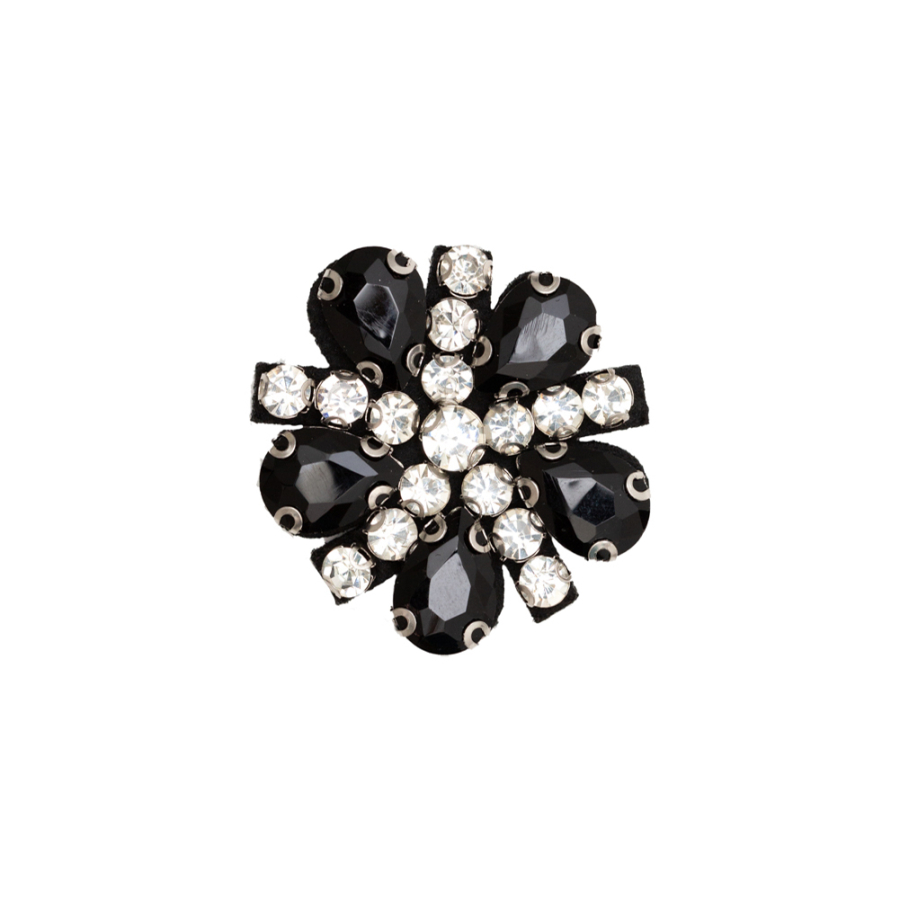 Italian Black and Crystal Rhinestone 5-Petal Flower Applique | Mood Fabrics