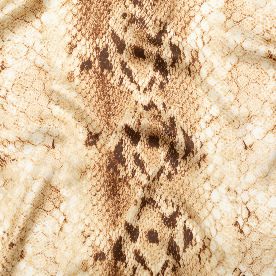 Italian Frozen Dew and Brown Python Printed Silk Charmeuse | Mood Fabrics