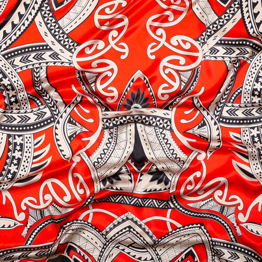 Italian Red and Black Large-Scale Digitally Printed Silk Charmeuse Panel | Mood Fabrics