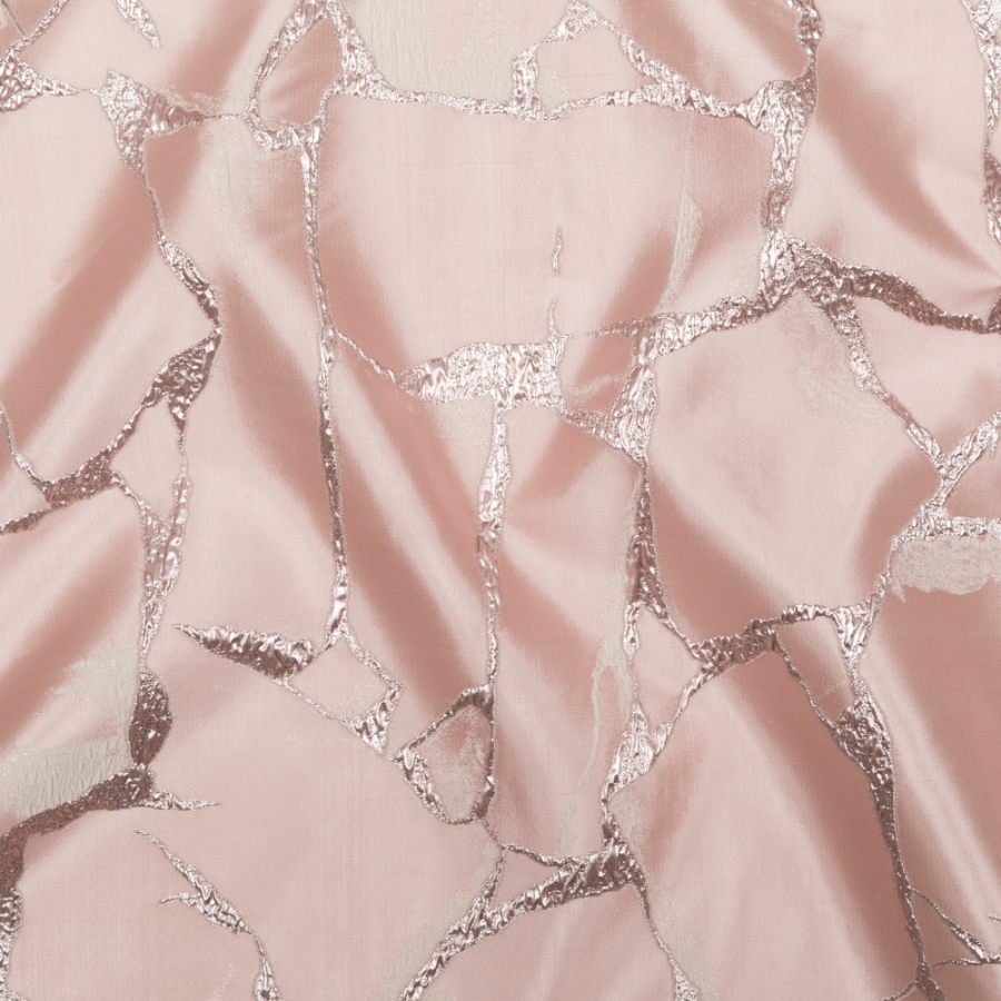 Metallic Dynasty Pink, Misty Rose and Shell Satin-Faced Abstract Luxury Brocade | Mood Fabrics