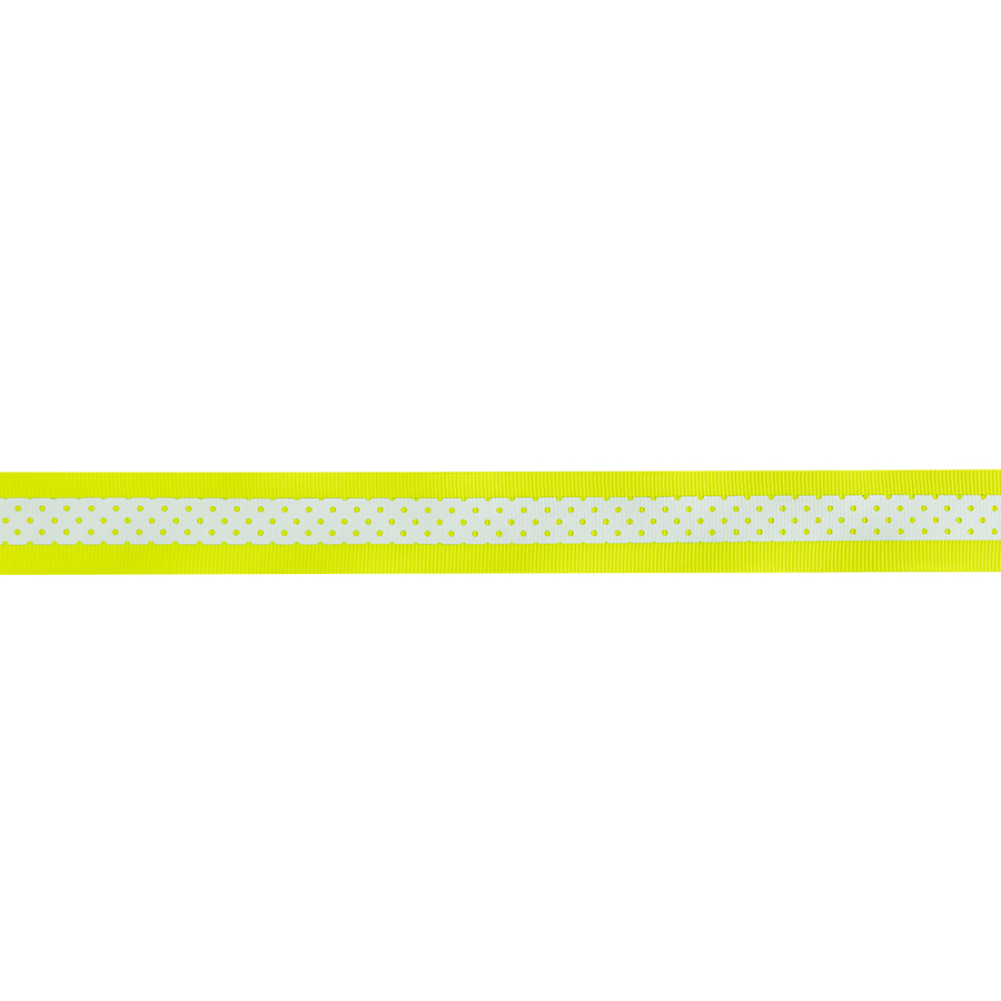 Italian Neon Yellow and White Polka Dot Striped Petersham Grosgrain Ribbon - 1 | Mood Fabrics