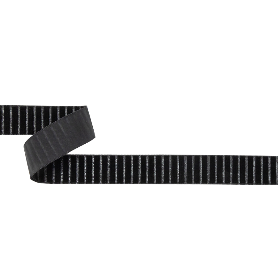 Italian Black Vertical Stripes Velvet Burnout Trim - 0.875 | Mood Fabrics