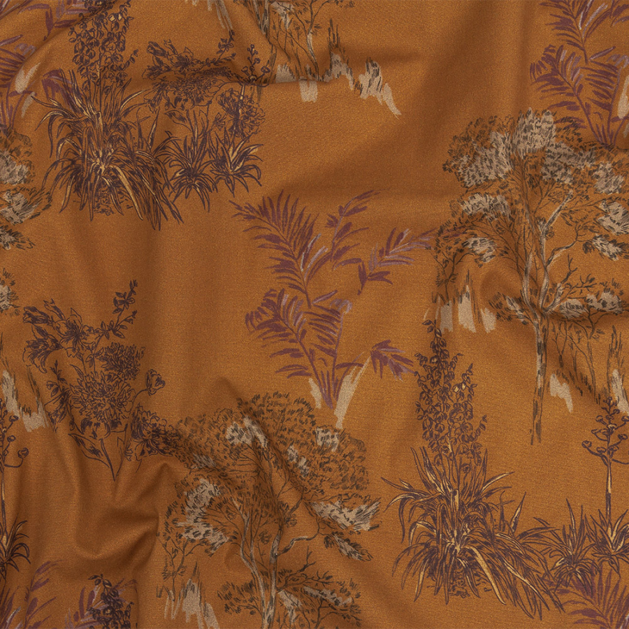 Mood Exclusive Burnt Orange Branching Out Stretch Cotton Poplin | Mood Fabrics