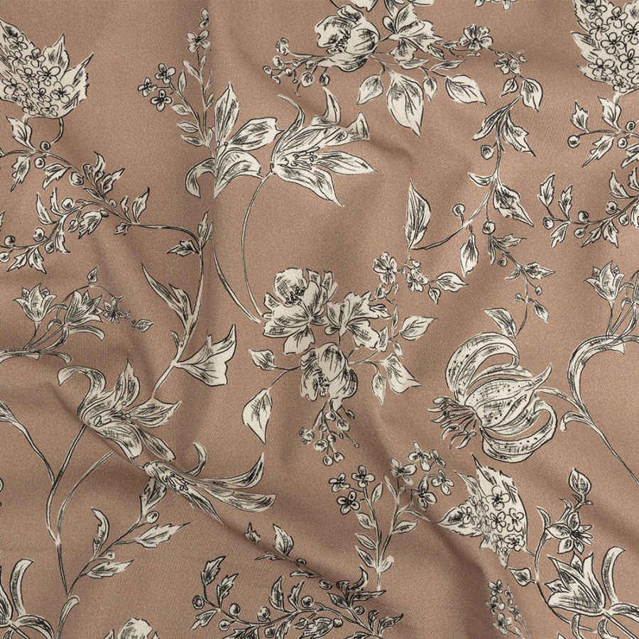 Mood Exclusive Tan Organic Delineation Stretch Cotton Sateen | Mood Fabrics