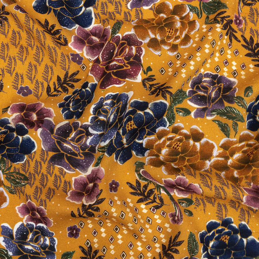 Mood Exclusive Gamboge Melange de Fleurs Slubbed Viscose Woven | Mood Fabrics