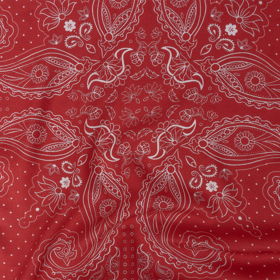 Mood Exclusive Hot Coral Potent Paisleys Polka Dotted Viscose Jacquard | Mood Fabrics